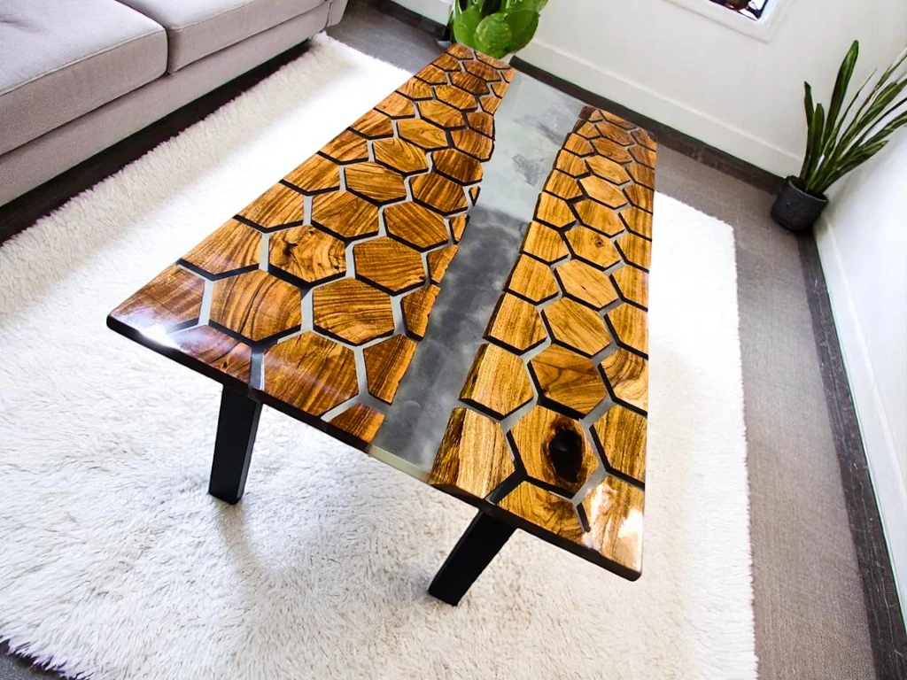 Clear Epoxy Resin Honeycomb Table for Living Room Furniture 
